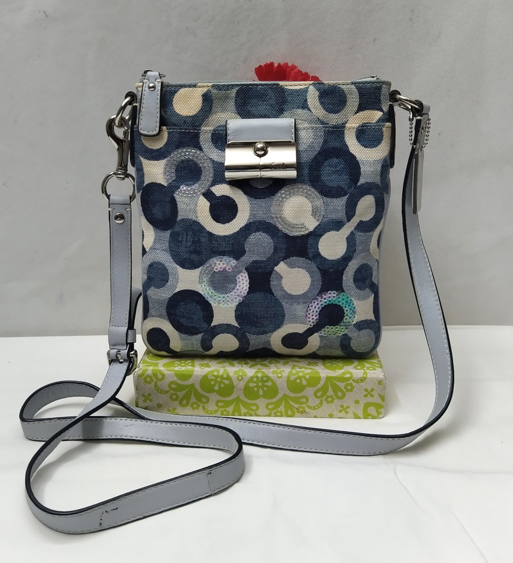Coach Kristin Multicolor Canvas Sequin Leather Trim Zipper Closure Crossbody Bag